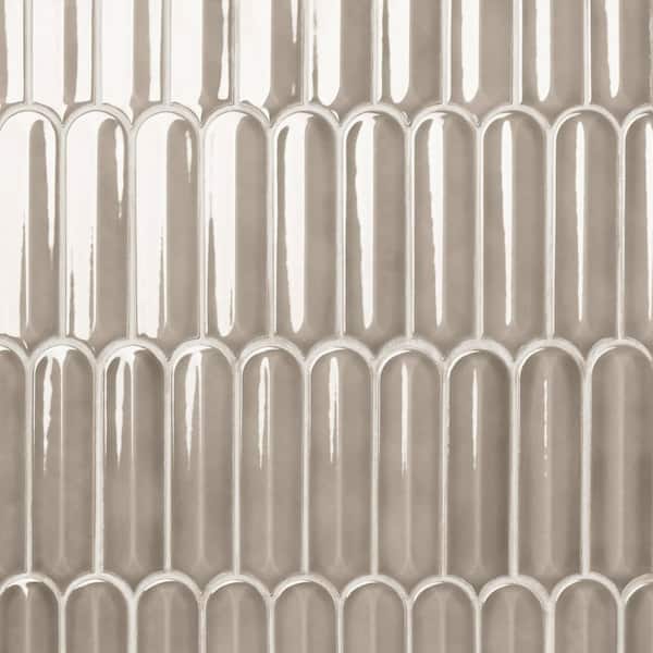 Medley Feather Warm Gray 11.41 in. x 12.87 in. Glossy Ceramic Mosaic Wall Tile (1.01 sq. ft./Each)