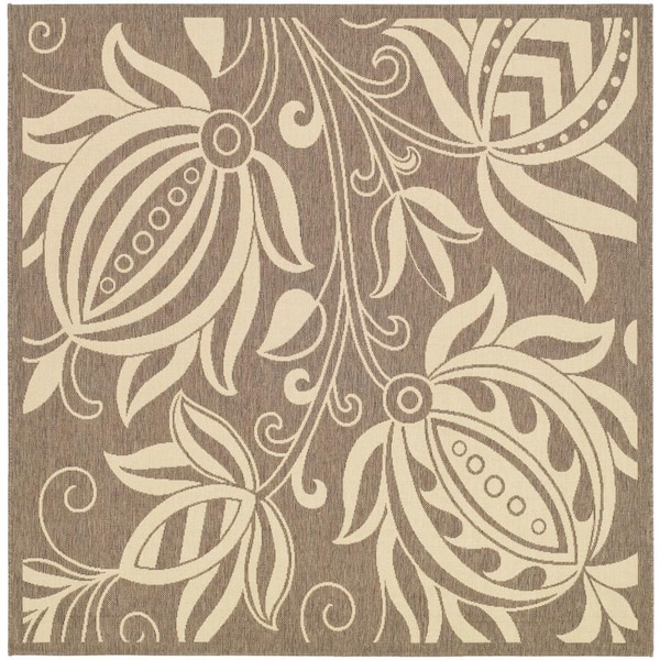 SAFAVIEH Courtyard Brown/Natural 8 ft. x 8 ft. Square Border Indoor/Outdoor Patio  Area Rug