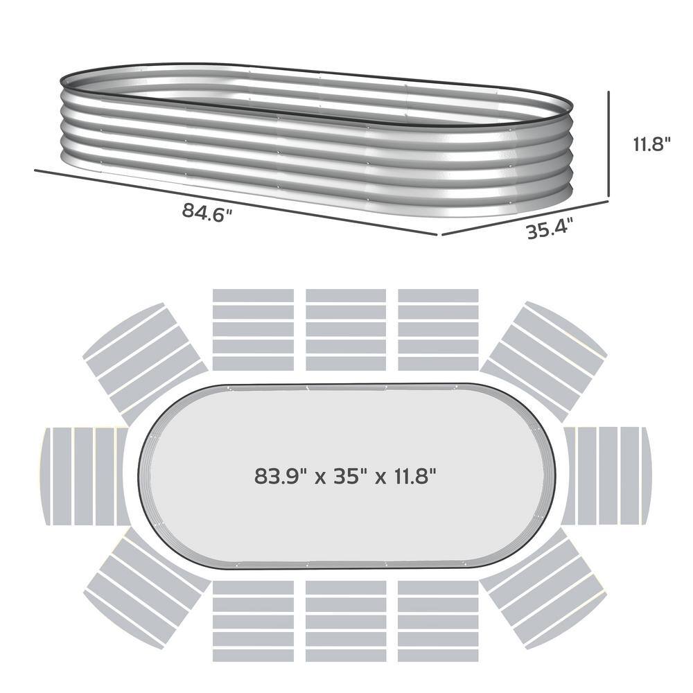 Silver Galvanized Steel Raised Garden Bed Set with Metal Plant Stakes
