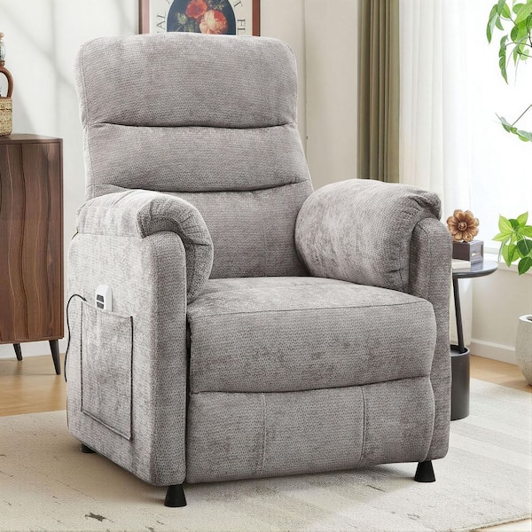 31 in. W Gray Chenille Fabric Electric Recliner Chair/ Media Chair with Steel Frame and Remote Control for Small-Scale