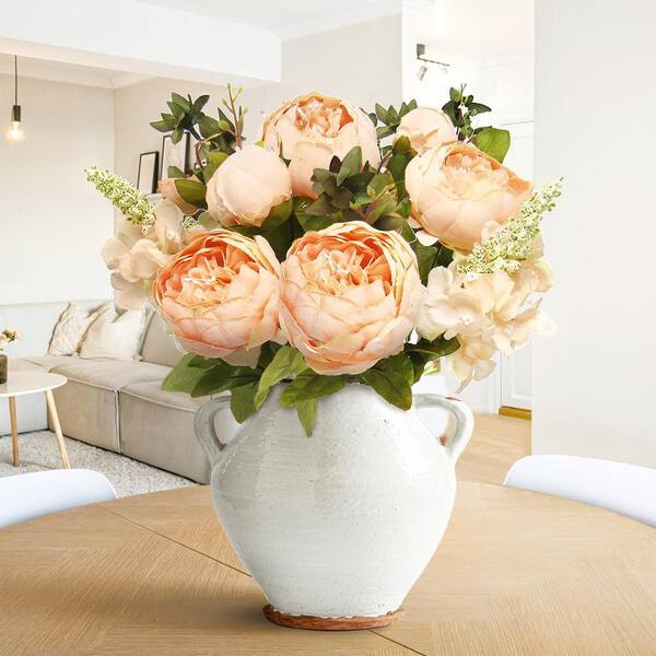 LIVING LUXURY 19 in. Blush Peach Artificial Mixed Peony Hydrangea