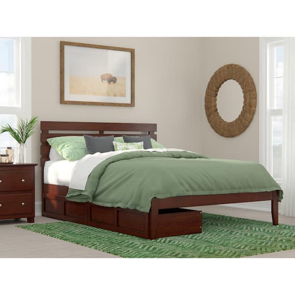 AFI Oxford Walnut Queen Solid Wood Storage Platform Bed with USB Turbo Charger and 2 Extra Long Drawers