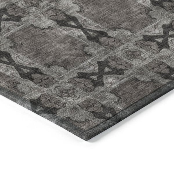 Gray and Black 2 ft. x 3 ft. Woven Floral;Medallion Rectangle Indoor/Outdoor Area Rug