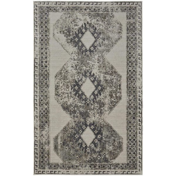 HomeRoots 2 ft. x 3 ft. Gray, Ivory, Taupe Abstract Area Rug
