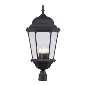 Classical 3-Light Rust Outdoor Lamp Post Light Fixture with Clear Glass