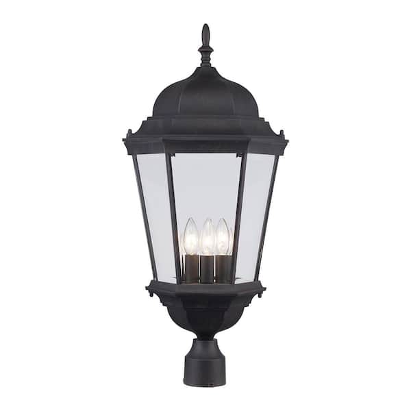 Bel Air Lighting Classical 3-Light Rust Outdoor Lamp Post Light Fixture with Clear Glass