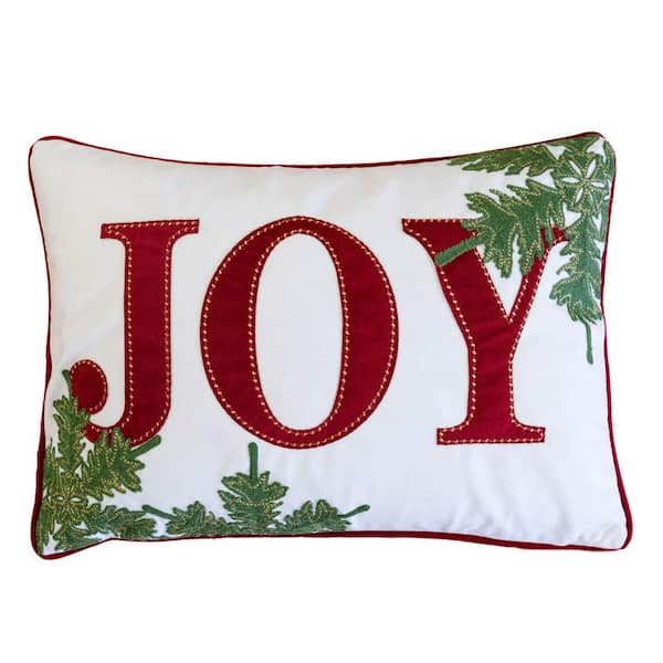 14 in. x 20 in. Velvet Lumbar Embroidered Outdoor Christmas Throw Pillow with Green Holiday Accents