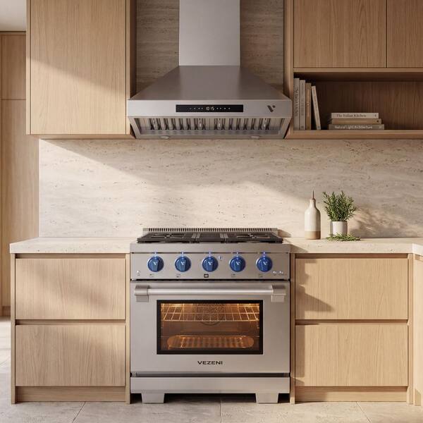 Randolph Pro 30 in. 4-German Brass Burners Freestanding Natural Gas Stainless Steel Range, Blue LED Knobs