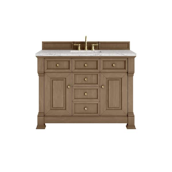 Brookfield 48.0 in. Single Bath Vanity in Pecan with Wireless Charging Eternal Jasmine Pearl Quartz Top