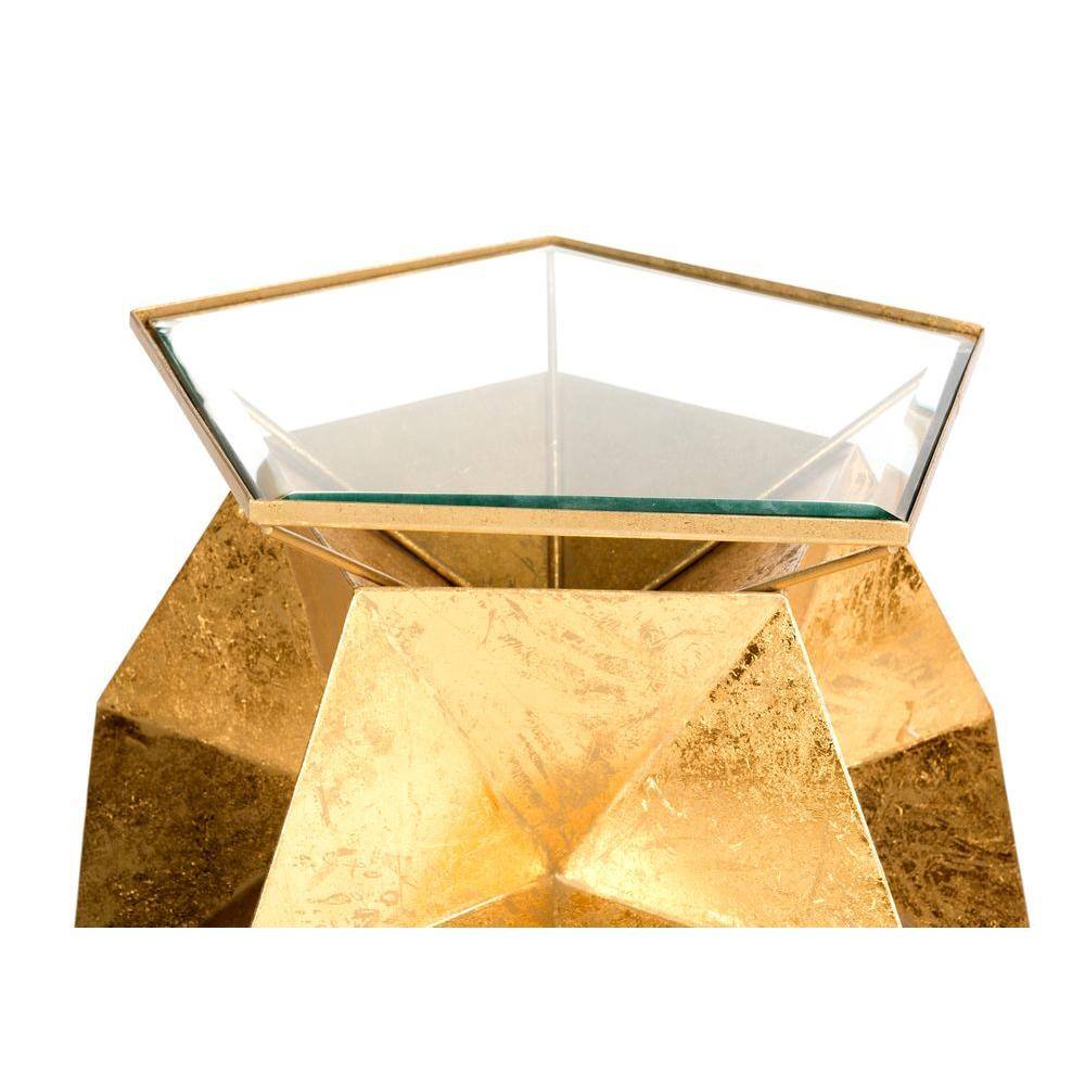 Iona Luxe Gold Metal & Glass Hexagonal Side Table