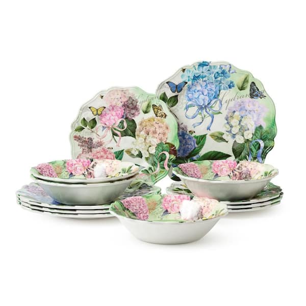 Garden Path 12-Piece Multi-Colored Melamine Dinnerware Set