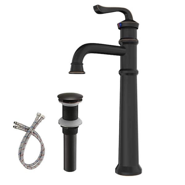 HOMEMYSTIQUE Single Handle Vessel Sink Faucet with Pop Up Drain in Oil Rubbed Bronze