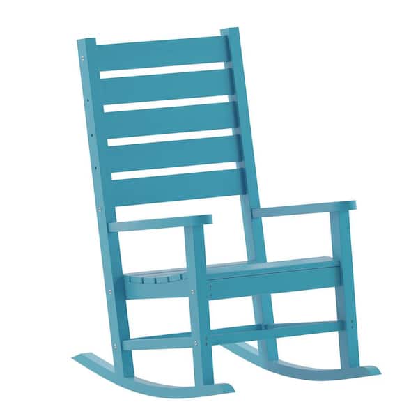 TAYLOR + LOGAN Blue Plastic Outdoor Rocking Chair in Blue (Set of 2)