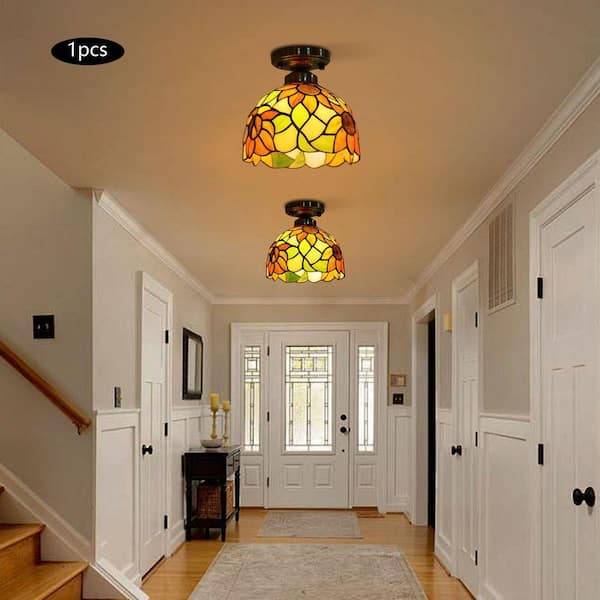 OUKANING 7.87 in. 1-Light Multicolor Modern Sunflower Semi-Flush