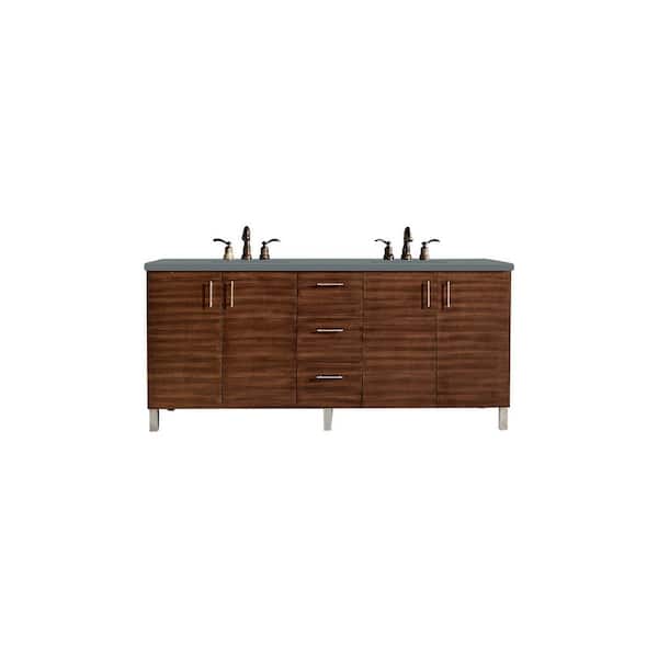 James Martin Vanities Metropolitan 72 in. W x 23.5 in. D x 33.8 in. H Bathroom Vanity in American Walnut with Cala Blue Quartz Top