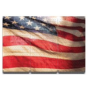 32 in. H x 48 in. W Waving USA Flag Design Metal Pegboard 3-Panel Set