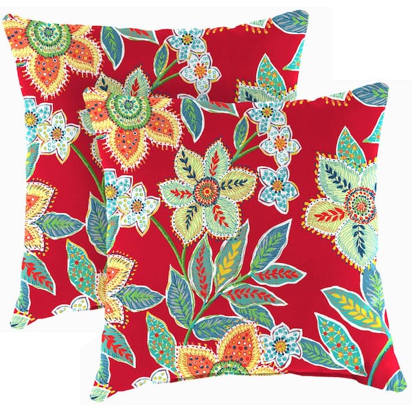 Jordan Manufacturing 18 in. L x 18 in. W x 4 in. T Outdoor Throw Pillow in Leathra Red (2-Pack)