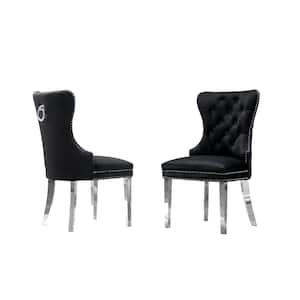 Pam Black Velvet Upholstered Side Chair with Stainless Steel (Set of 2)