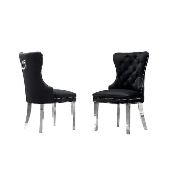 Best Quality Furniture Pam Black Velvet Upholstered Side Chair with Stainless Steel (Set of 2)