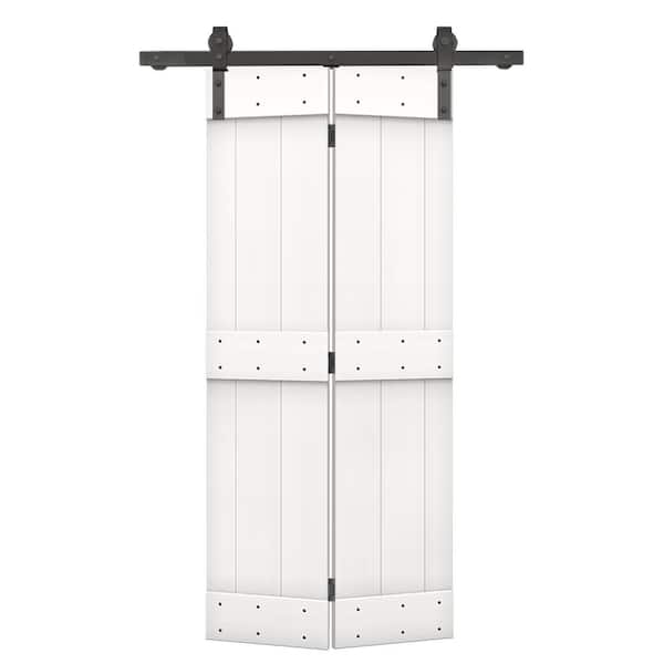 CALHOME 20 in. x 84 in. Mid-Bar Series Solid Core Pure White Stained DIY Wood Bi-Fold Barn Door with Sliding Hardware Kit