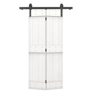 28 in. x 84 in. Mid-Bar Series Pure White Stained DIY Wood Bi-Fold Barn Door with Sliding Hardware Kit