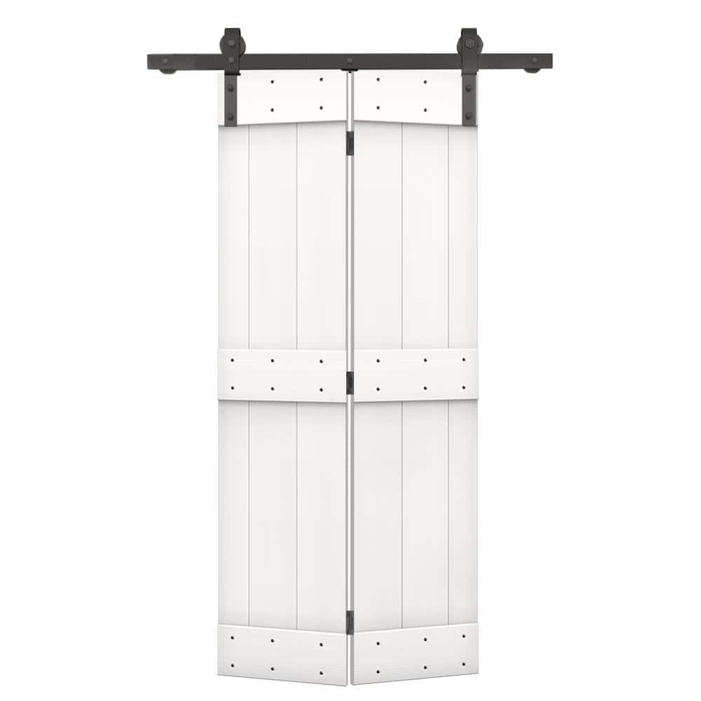 30 in. x 84 in. Mid-Bar Series Pure White Stained DIY Wood Bi-Fold Barn Door with Sliding Hardware Kit price history on PriceWatchPro