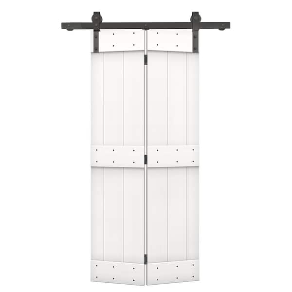 CALHOME 34 in. x 84 in. Mid-Bar Series Pure White Stained DIY Wood Bi-Fold Barn Door with Sliding Hardware Kit