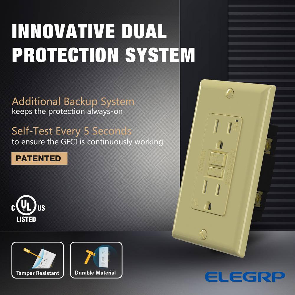 Ivory 15 Amp Tamper Resistant GFCI Duplex Outlet with Wall Plate