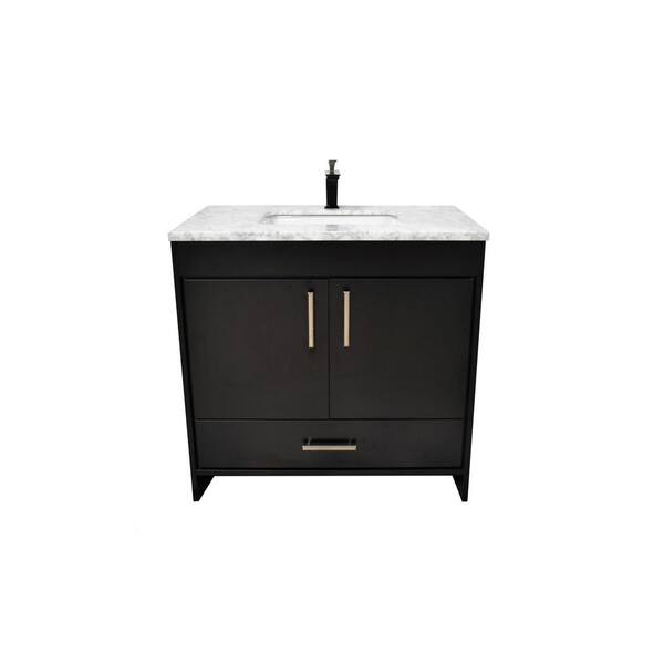 VOLPA USA AMERICAN CRAFTED VANITIES Capri 36 in. W x 22 in. D Bath Vanity in Black with Carrara Marble Vanity Top in Gray with White Basin