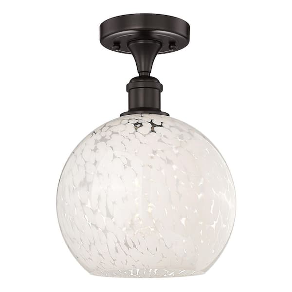 White Mouchette 10 in. 1-Light Oil Rubbed Bronze Modern Semi-Flush Mount with Frosted Glass Shade