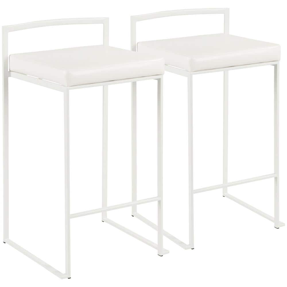 Contemporary Fuji 31" White Faux Leather Counter Stool