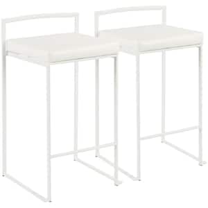 Fuji 26 in. White Stackable Counter Stool with White Faux Leather Cushion (Set of 2)