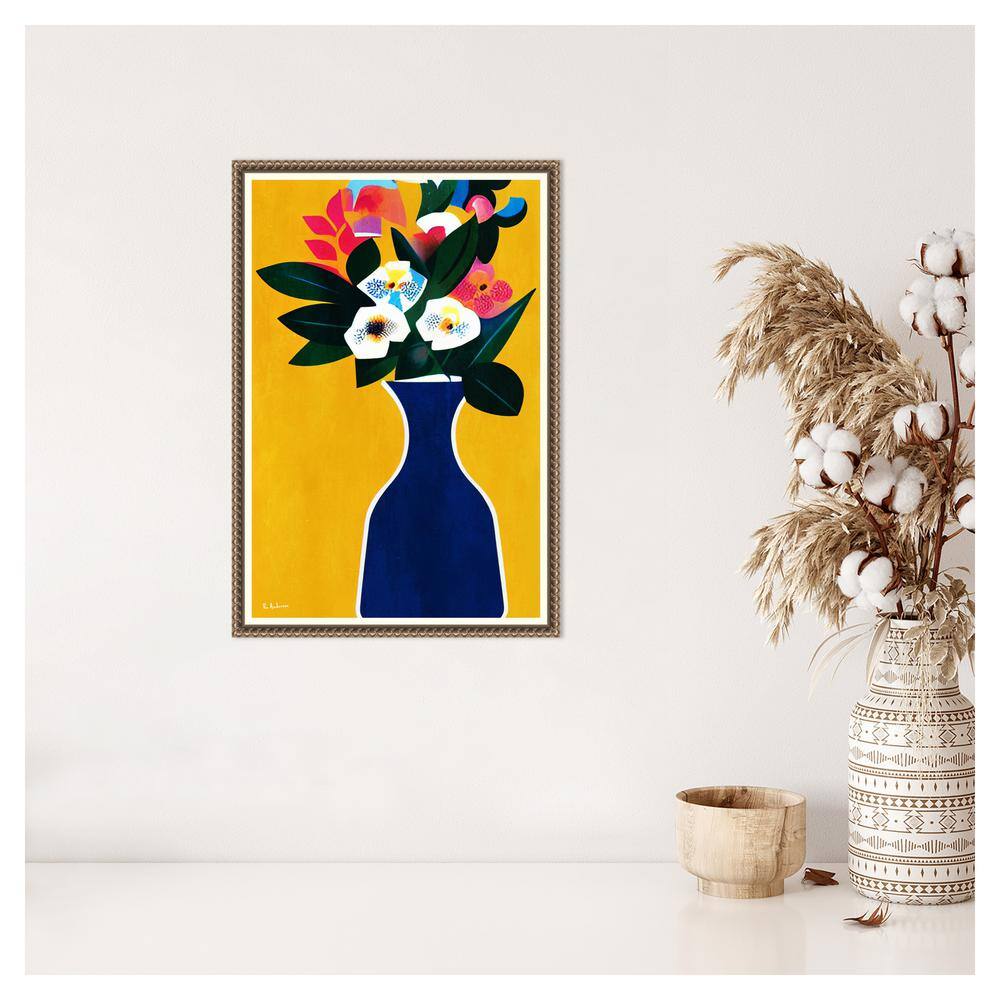Sunshine Flowers Abstract Canvas Print with Bronze Frame