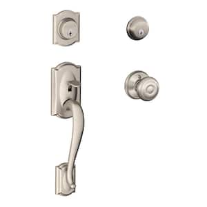 Camelot Satin Nickel Double Cylinder Door Handleset with Georgian Knob