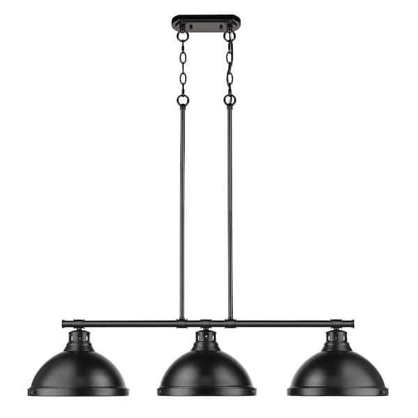 Golden Lighting - Duncan 3-Light Black Pendant with Matte Black Shade