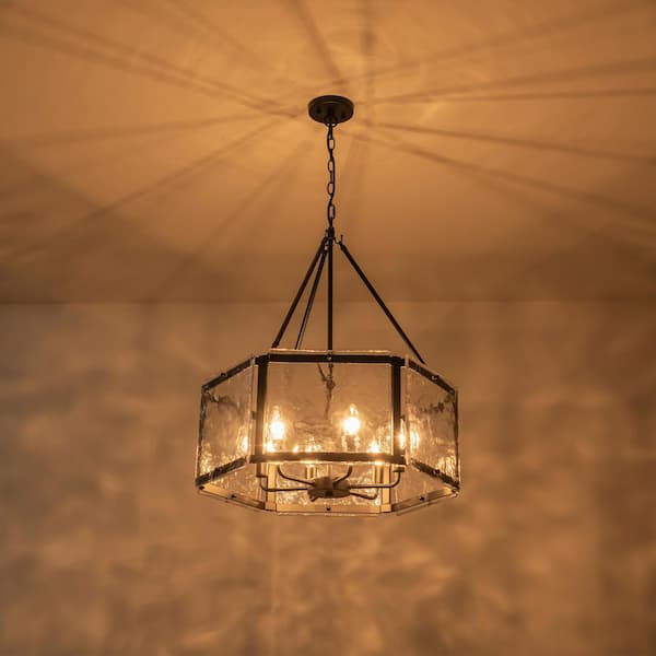 ZYZWMB 24.0 in. 6-Light Dimmable Black Textured Glass Chandelier