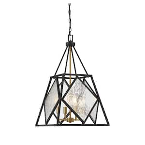 Capella 16 in. W x 28 in. H 4-Light English Bronze/Warm Brass Candlestick Pendant Light with Clear Water Glass Panels