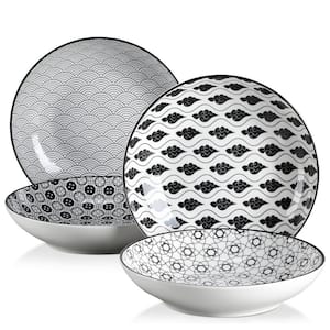 Haruka 8.6 in. Soup Plate Porcelain Patterned 4-Designs Japanese Style Grey Spot Soup Plate (Set of 4)