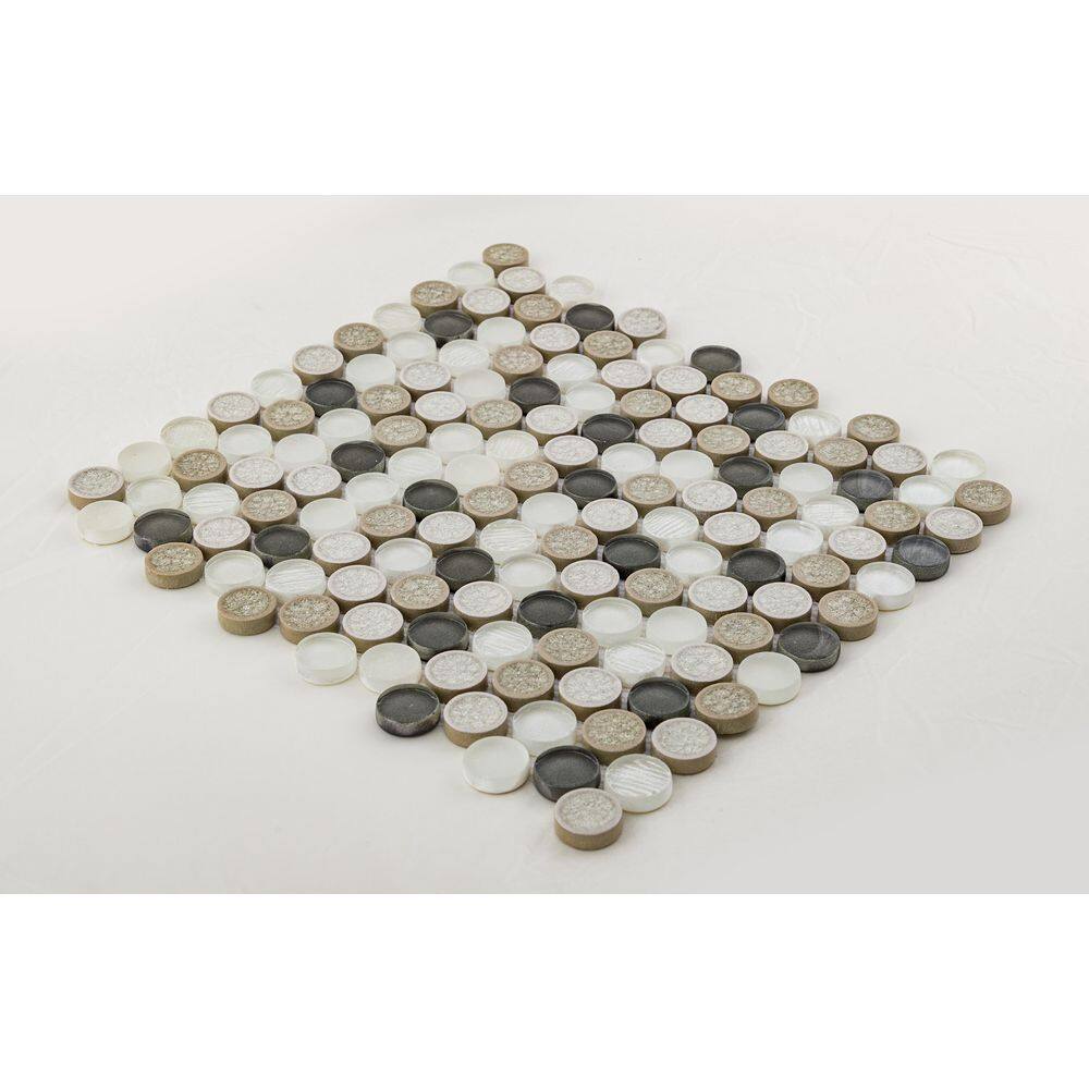 Pixel Black and White Penny Round Mosaic Tile