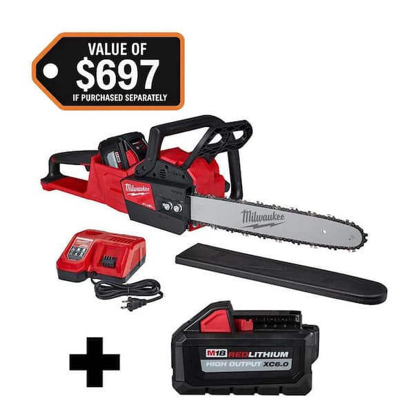 M18 FUEL 16 in. 18V Lithium-Ion Brushless Battery Chainsaw Kit with M18 High Output 6.0 Ah Battery