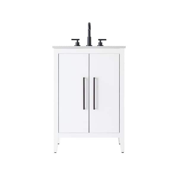 24 in. Single Sink White Bath Vanity with White Engineered Marble Top