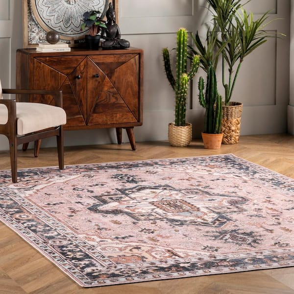 Sasha Pink Doormat 3 ft. x 5 ft. Machine Washable Medallion Indoor Area Rug
