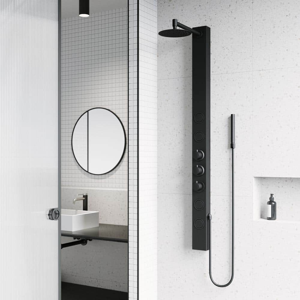 Sutton 58" Matte Black Stainless Steel Shower Panel with Hand Shower