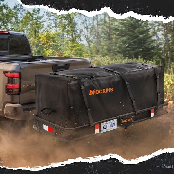 Mockins - 500 lb. Capacity Hitch Mount Cargo Carrier Basket with 16 cu. ft. Cargo Bag, Straps, Net, Folding Shank and 2 in. Raise