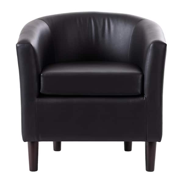 Sasha Black Vegan Leather Barrel Accent Chair