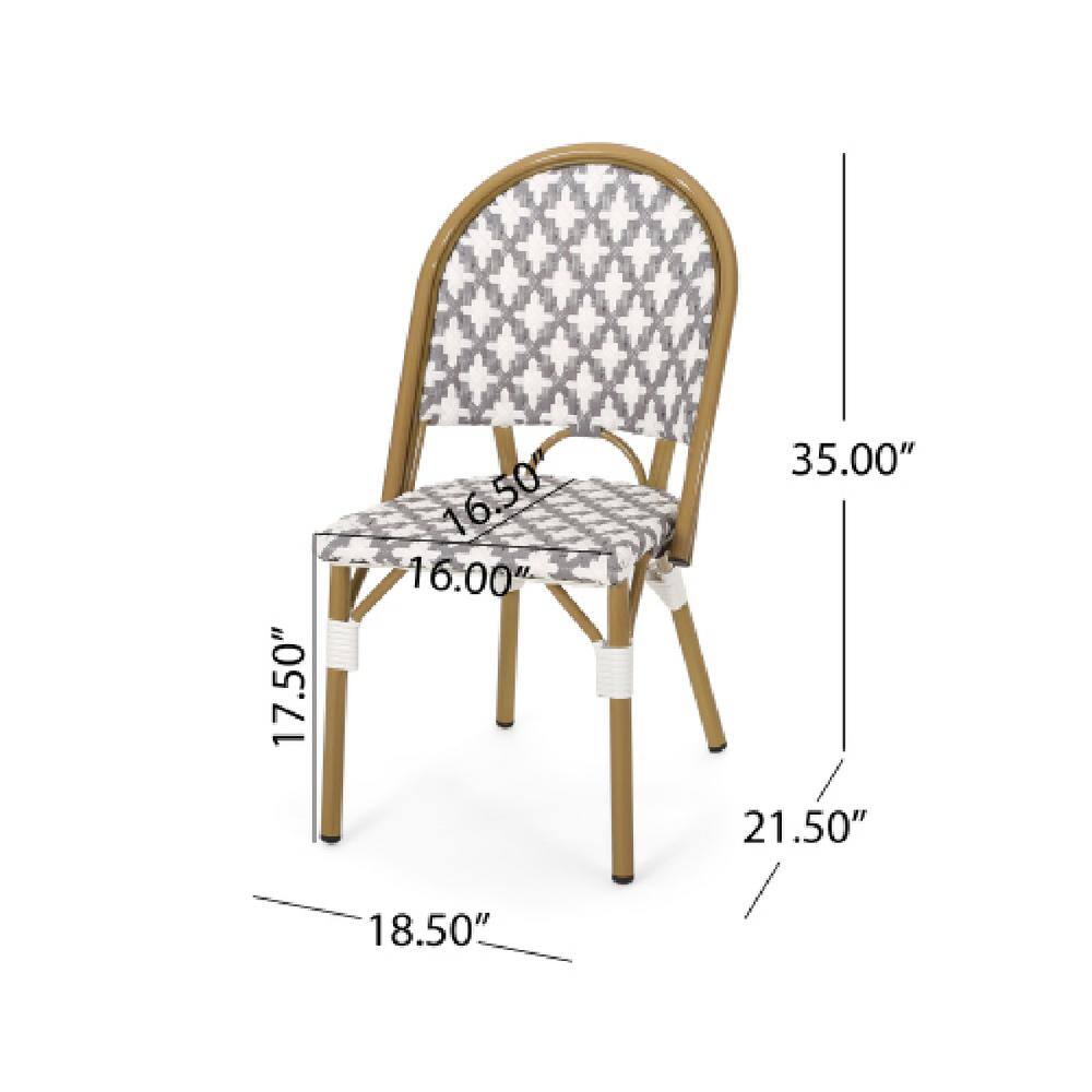 Gray and White Bamboo Print Outdoor Aluminum Bistro Dining Chairs