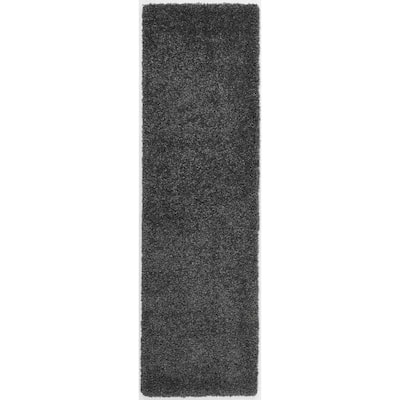 Malibu Shag Dark Grey 2 ft. x 10 ft. Shag Modern Runner Rug