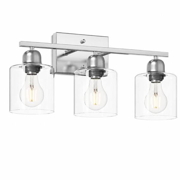 Three-Light Modern Brushed Nickel Vanity Light with Clear Glass Shade for Bathroom Vanities And Mirrors
