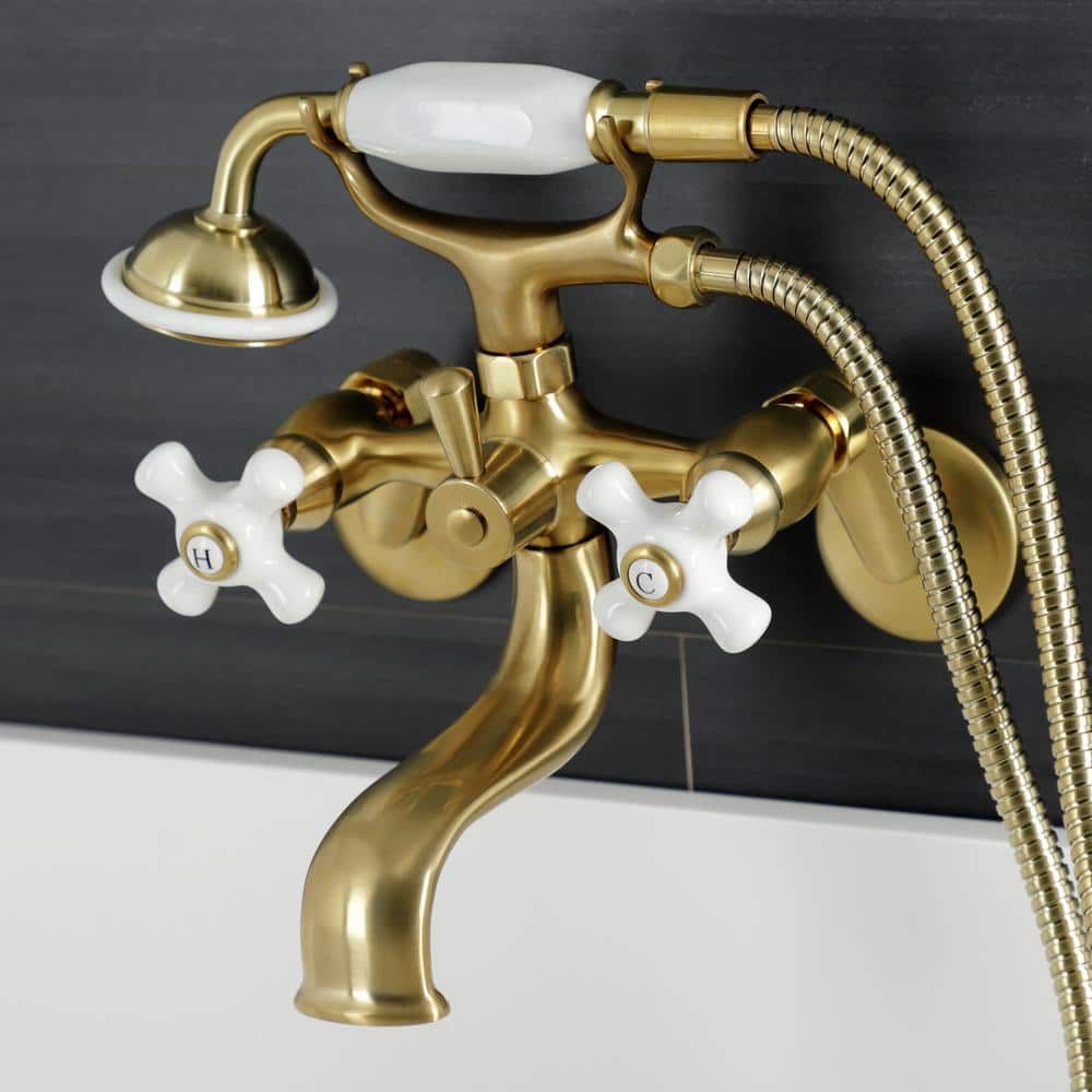 Brushed Brass Deck Mount Clawfoot Tub Faucet with Hand Shower
