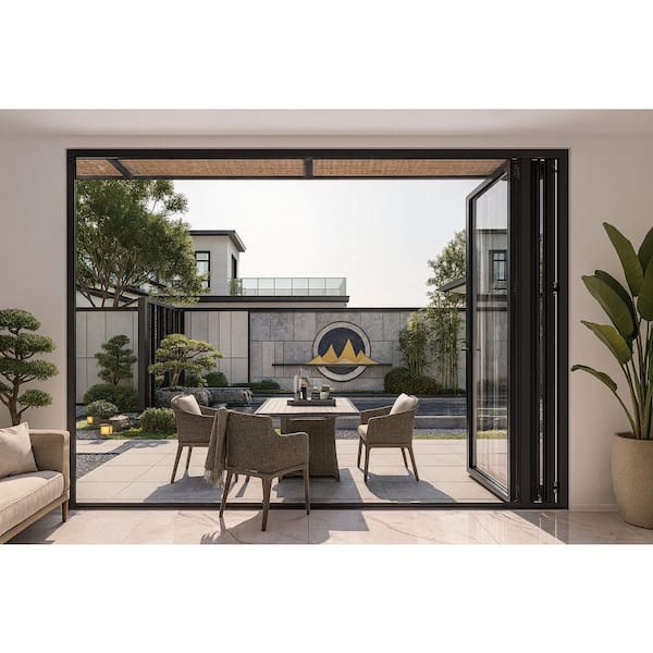 Teza 85 Series 96 in. x 96 in. Matte Black Left to Right Folding Aluminum Bi-Fold Patio Door